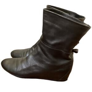 Stuart Weitzman Black Leather Slouch Gather Ankle Bootie Wedge Low Boots 10.5